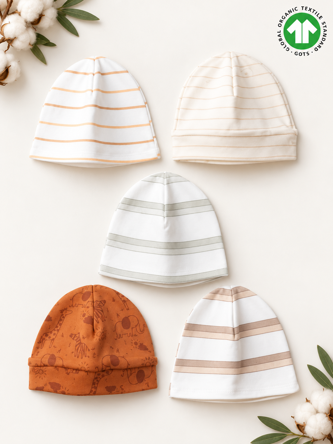 Little Moments 5'li %100 Organik Pamuk Yenidoğan Bebek Bere Seti – Unisex