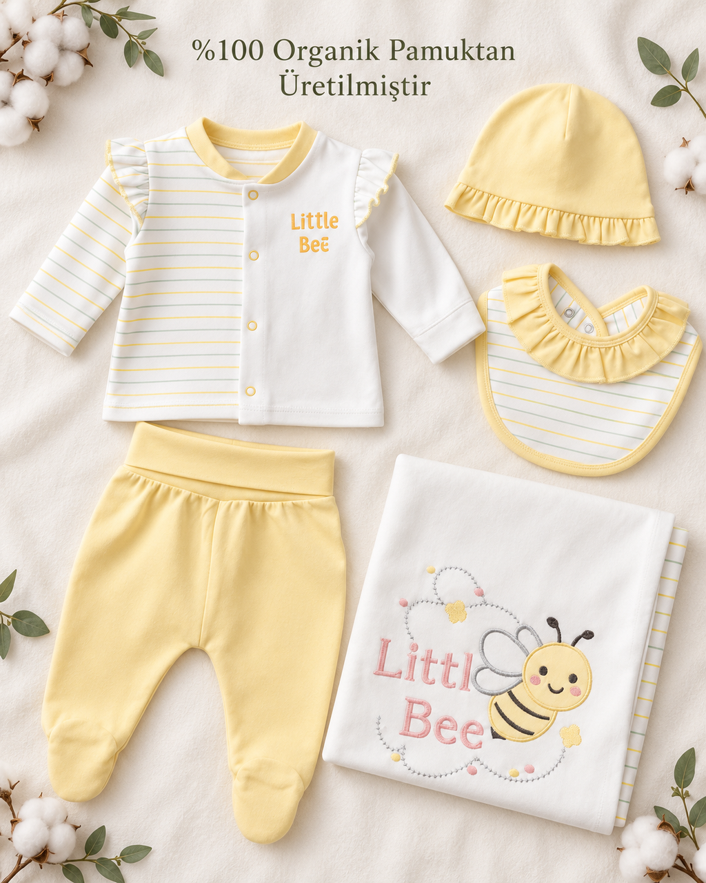 Little Bee 5'li Yenidoğan Seti - GOTS Sertifikalı Organik Pamuk