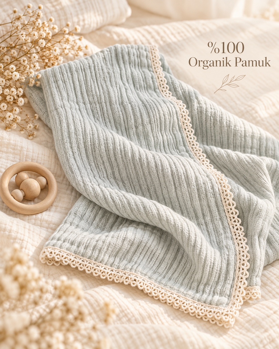 Soft Embrace %100 Organik Pamuk Müslin Bebek Örtüsü